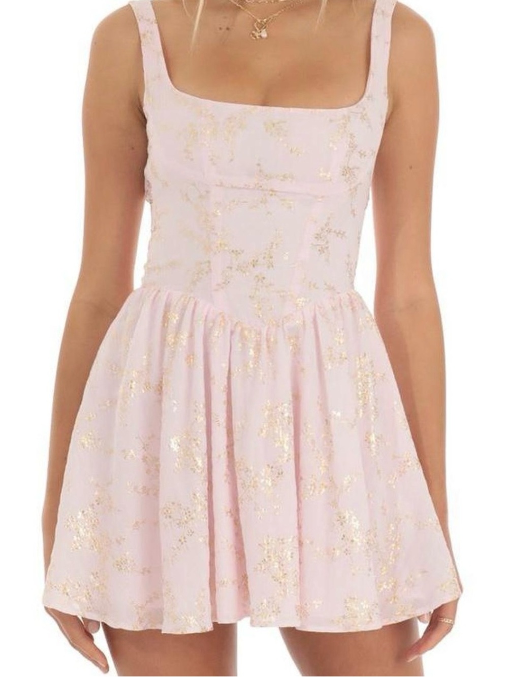 Lucy in the Sky Pink Gold Foil Mini Dress